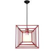 Red color Custom made hot sale modern square iron metal frame  chandelier Red pendant lamp-Red color Custom made hot sale modern square iron metal frame  chandelier Red pendant lamp